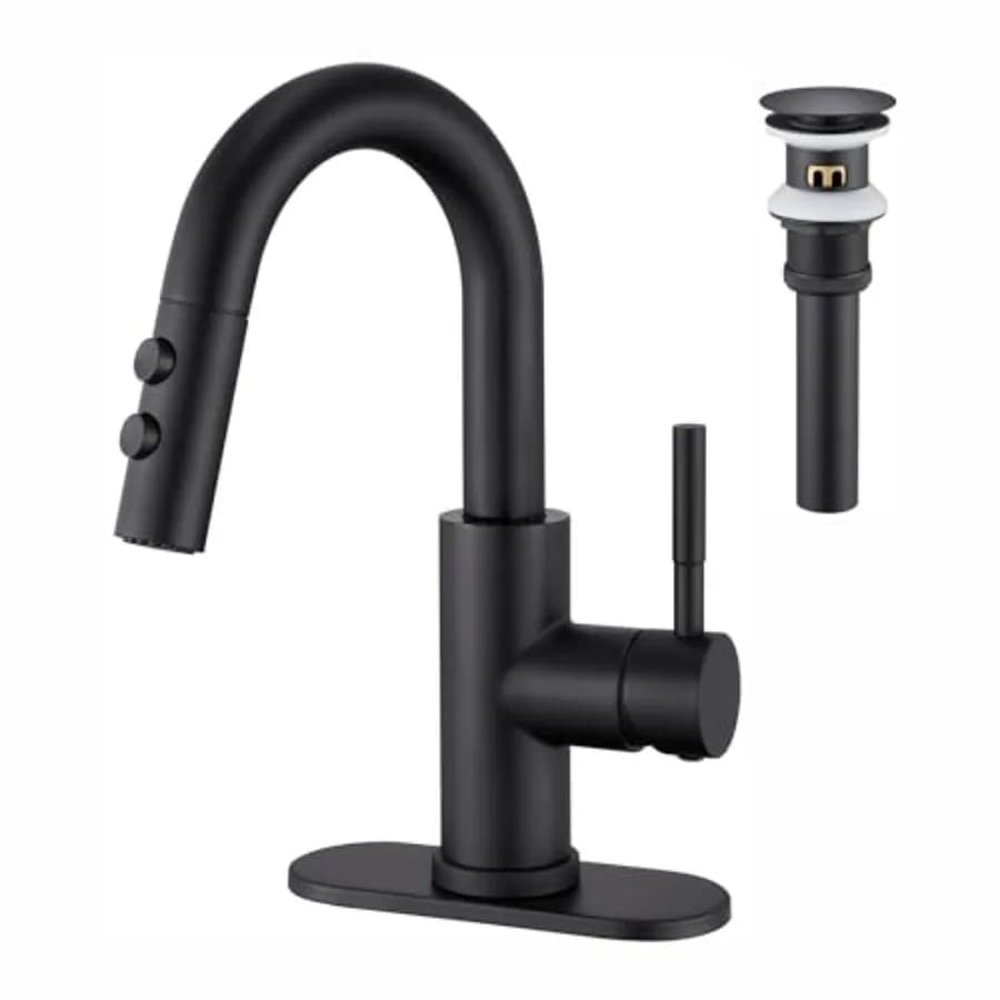 Wash basin tap Black Opaque bath with Single handle and pull-out shower, with 1 or 3 Holes KBL-7002B