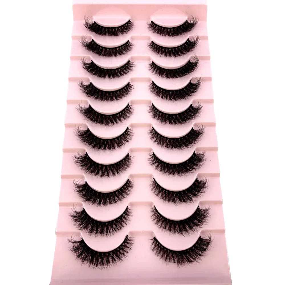 Nuovo 10 paia Ciglia finte Cils naturali Ciglia finte spesse Ciglia incrociate Strumenti per il trucco Riutilizzabili Piegaciglia maquillaje