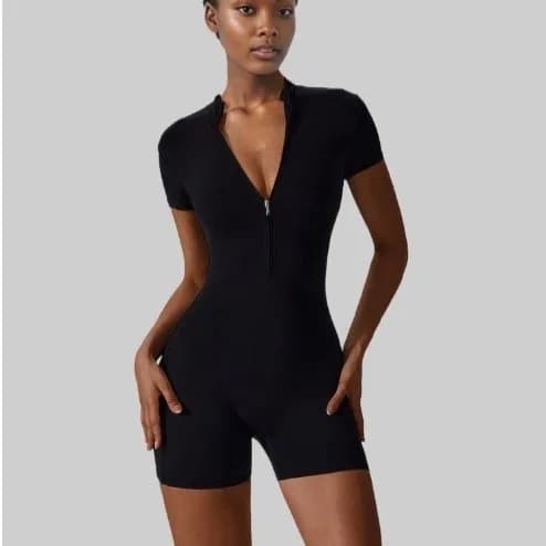 Tuta sportiva estiva da donna con cerniera, pantaloni a gamba larga a vita bassa, comoda e leggera