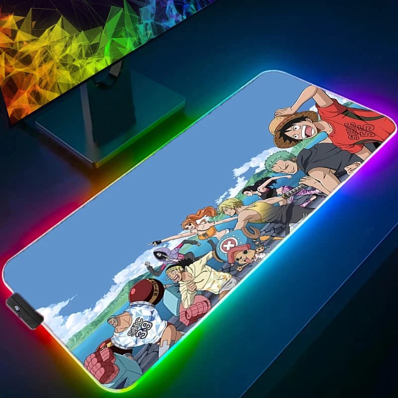 Tappetino per mouse LED RGB Tappetino per scrivania Tappetino per giochi per computer Tappetino per mouse in gomma Anime Tappetino per tastiera One Piece Accessori per PC Tappetino per mouse Tappetino per tablet