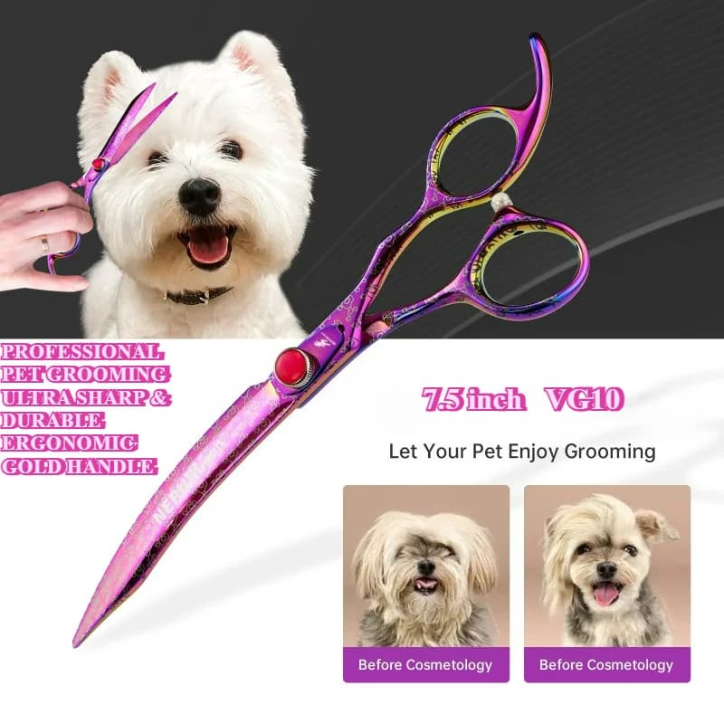 7.5 Inch Curved Scissors Pet Scissors Professional High Quality For VG10 Pets Grooming Hair Shears Hairdressing Scissors