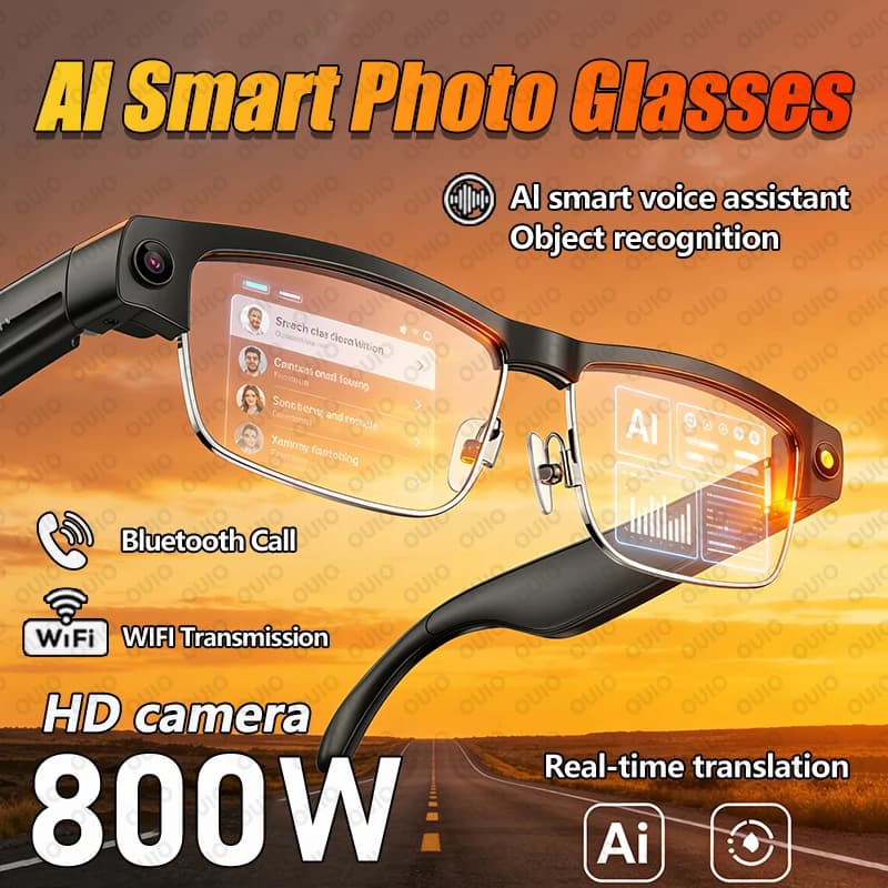 Smart AI Glasses with 800W Pixel HD Video Recording, AI Smart Vocal Assistant, Real Time Translation and Recognition Objects