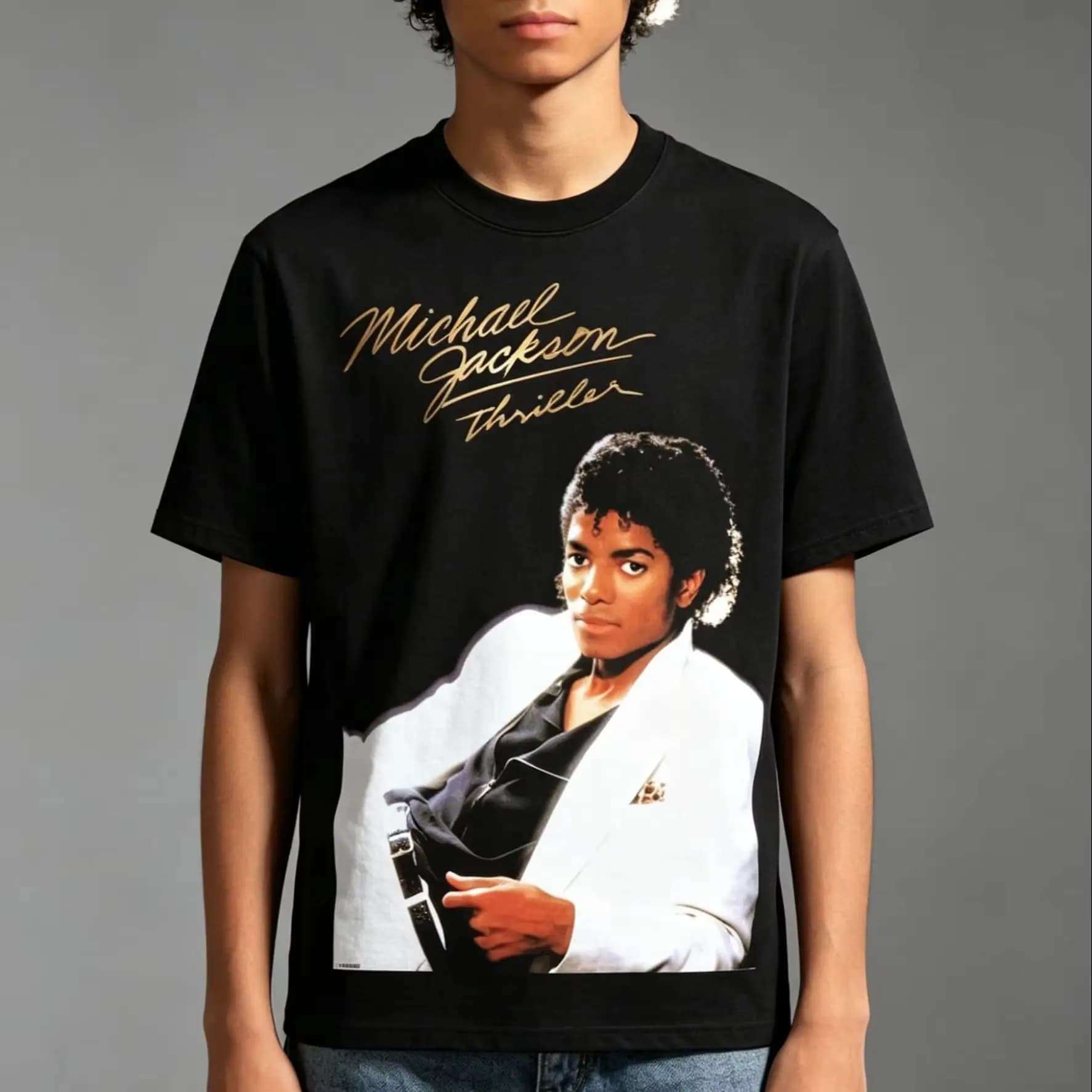 Michael Jackson Gold Signature Graphic Tee Top Men TShirt Women Tee Boys Top Adults Children Parent Child Kids Cotton T Shirt