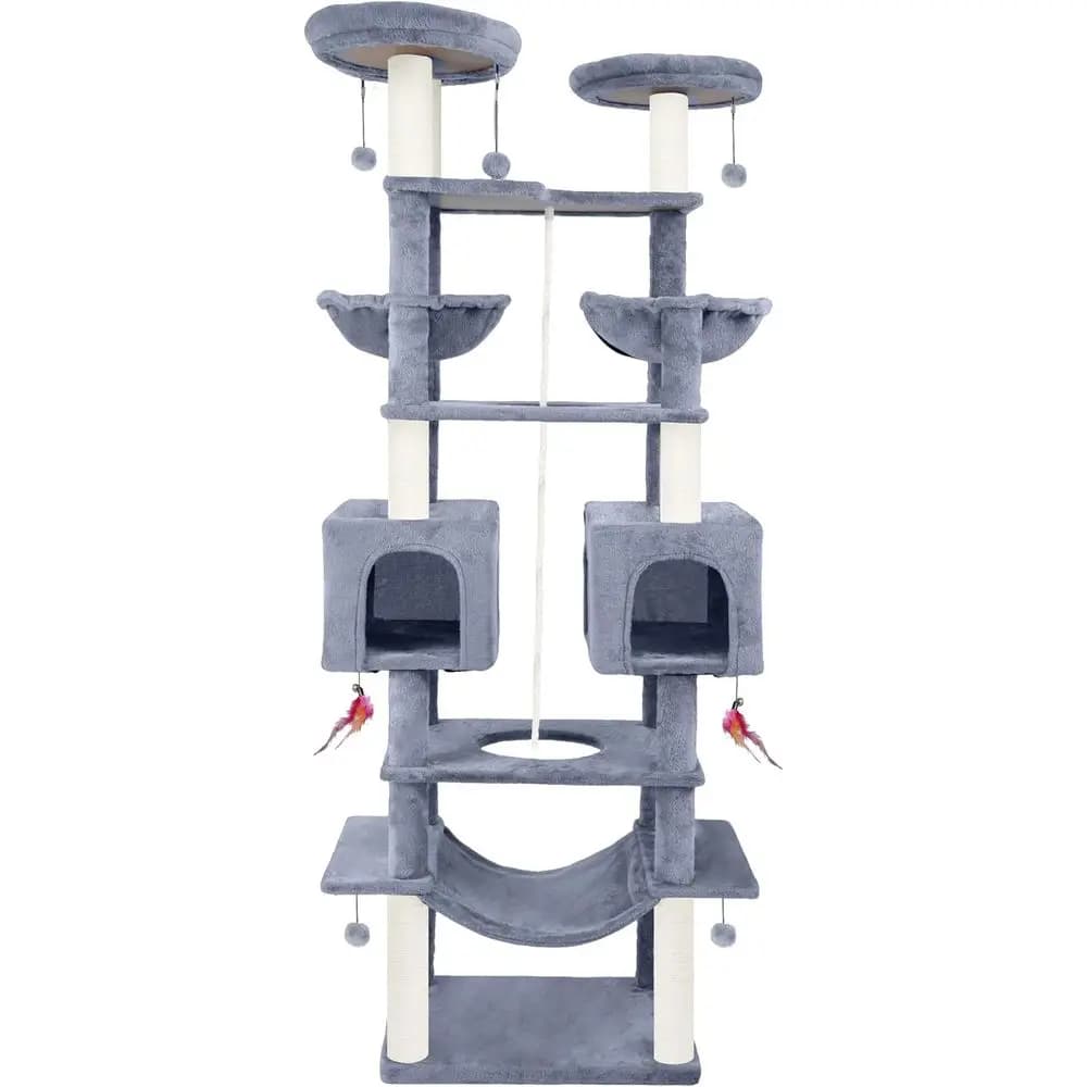 Torre per Gatti Multi-Livello con Amaca, Cucce, Cesti, Giocattoli, Posatoi, Palline, Tiragraffi, Grigio
