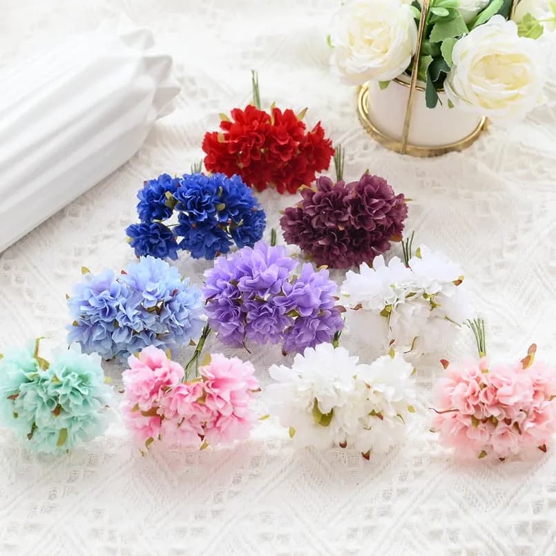 18PCS fiori artificiali decorazioni natalizie per la casa Scrapbook ghirlande Decorative di nozze regali fai da te scatola di caramelle garofano di seta