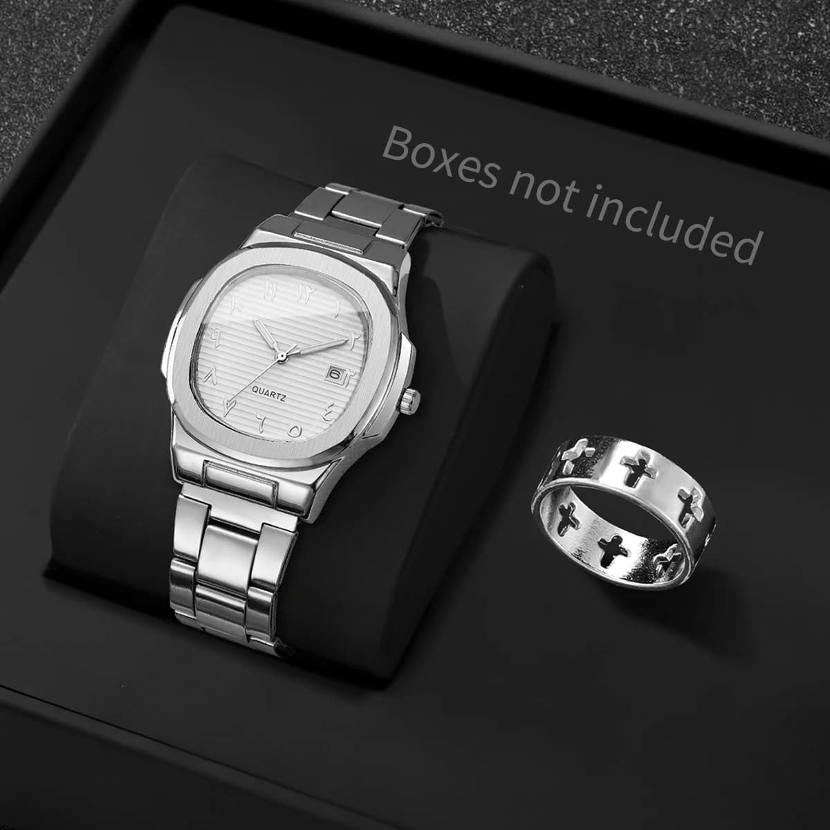 Set di 2 orologi da uomo con quadrante quadrato alla moda, orologio al quarzo con calendario, orologio da polso da uomo per affari, set con bracciale, Reloj Hombre (senza scatola)