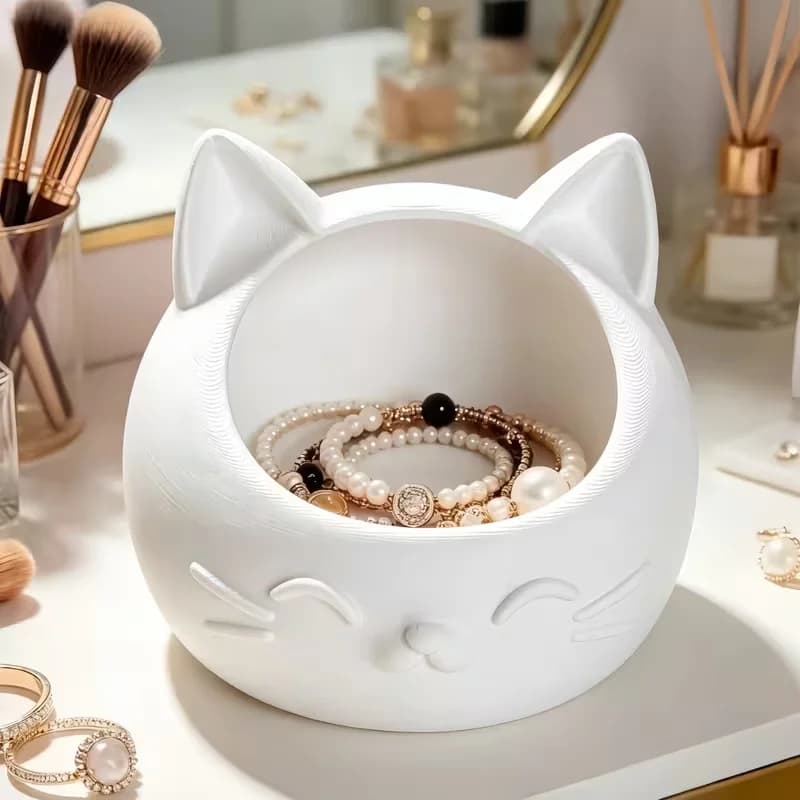 Mini Cartoon Cat-Shaped Storage Box Cute Bedside Organizer for Small Items Such as Jewelry And Watches