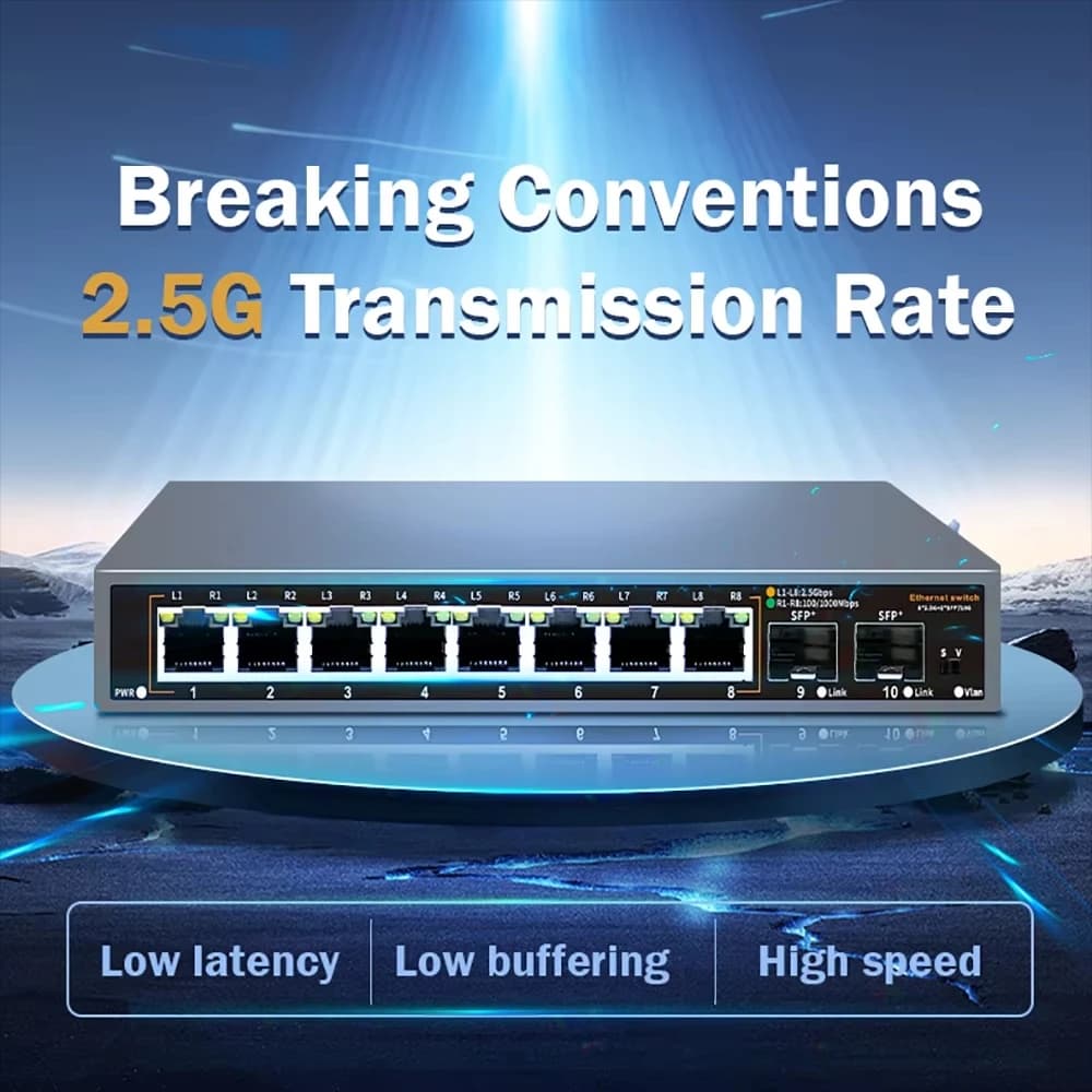 Switch di rete 2.5G a 8 porte con switch Ethernet con porta SFP 2*10G per telecamera IP/sicurezza CCTV
