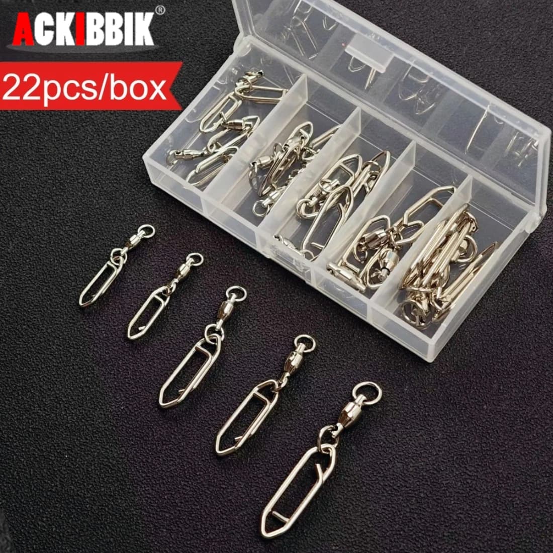 Ackibbik 22 pcs/box Quick Hook Fishing Spools, Stainless Steel, Fast Gear Connectors for Set of Fishing Equipment with Salt Water baits