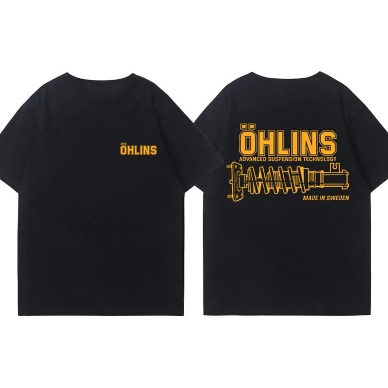 Y2k OHLINS Motorcycle Shock Absorber Modified Cotton Short-sleeved T-shirt for Male Motorcycle Enthusiasts Club