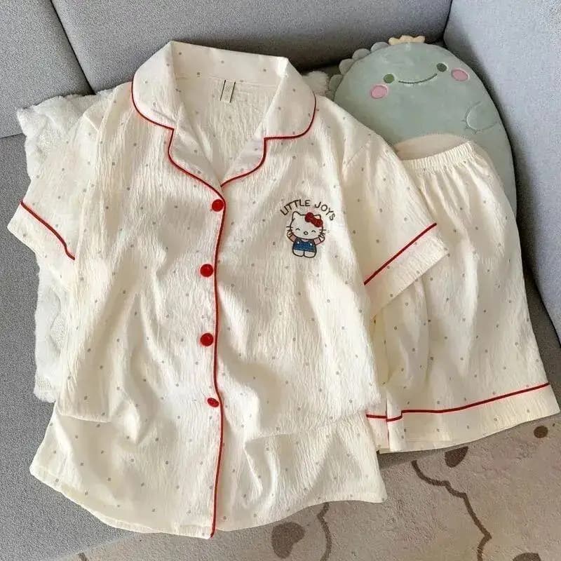 Set Pigiama da Donna 2 Pezzi Traspirante, Stile Kawaii con Cartoni Animati, Estivo, Maniche Corte e Pantaloncini, Abbigliamento da Notte per Studentesse, Nuovo Stile
