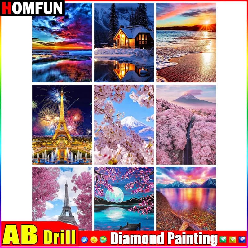 HOMFUN AB 5D pittura diamante fai da te punto croce "Moon Flower Beach Tree" decorazioni per la casa strass pieni intarsio diamante ricamo