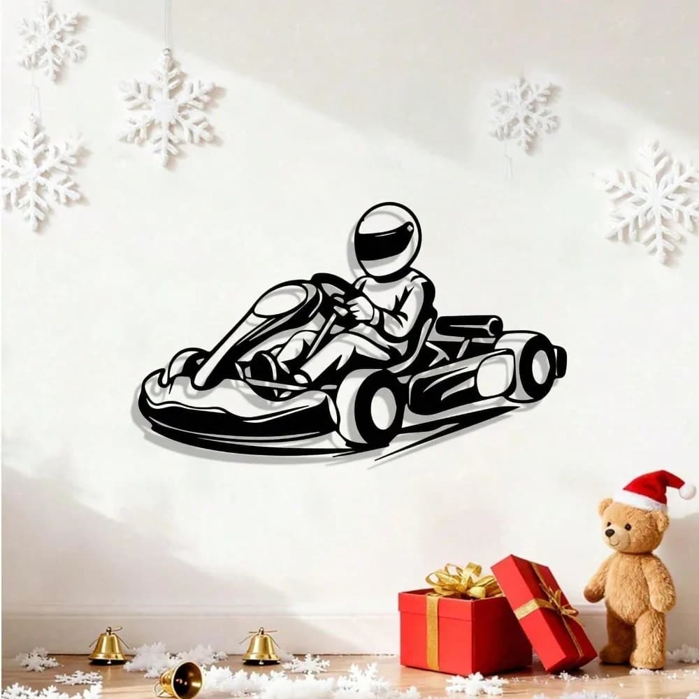 Decorazione da Parete in Metallo a Tema Racing, Scultura Moderna di Go-Kart con Rivestimento Antiruggine per Garage, Patio, Man Cave, Sala Giochi, Regalo