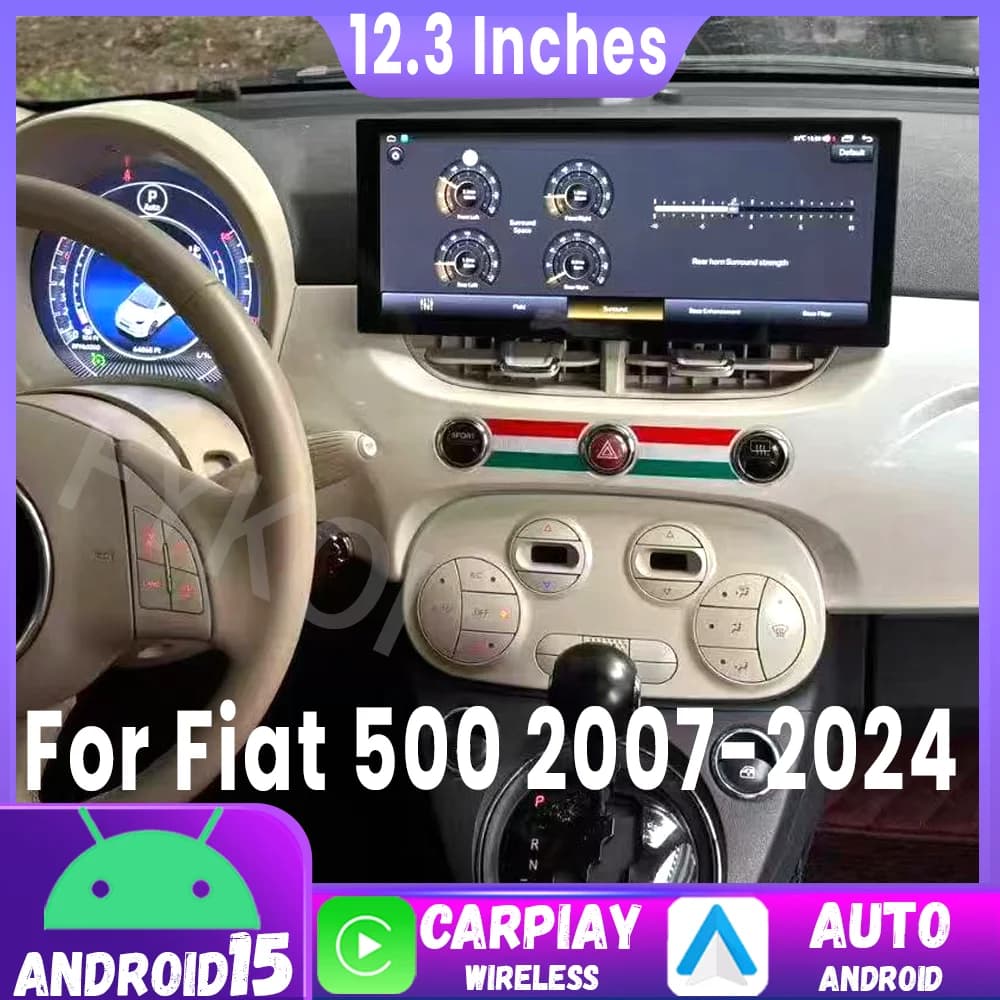 Carplay 12.3" Android 15 For Fiat 500 2007-2024 Car Radio Stereo Multimedia GPS Navigation Head Unit 2DIN Bluetooth 4G FM WIFI