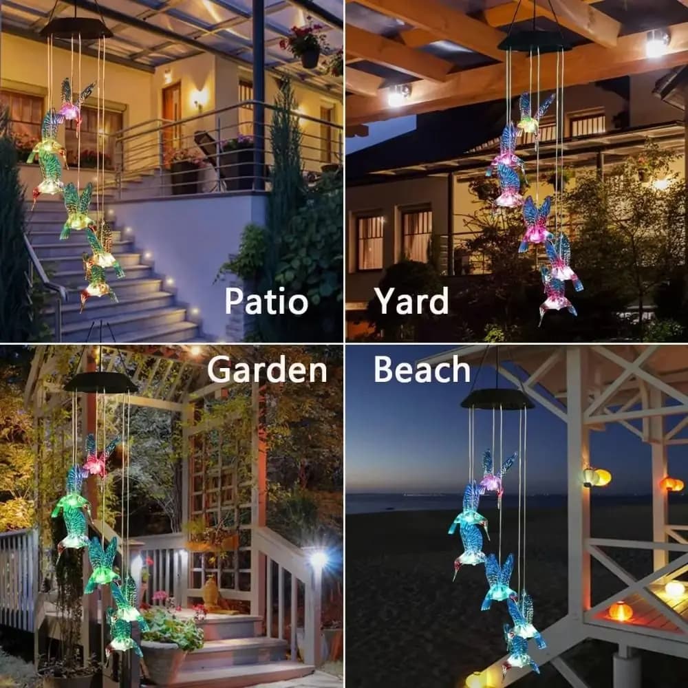 Cute Solar Wind Chime Colorful Gradient Hanging Wind Chime Hanging Lamp Auto on/Off Waterproof Solar Butterfly Light Outdoor