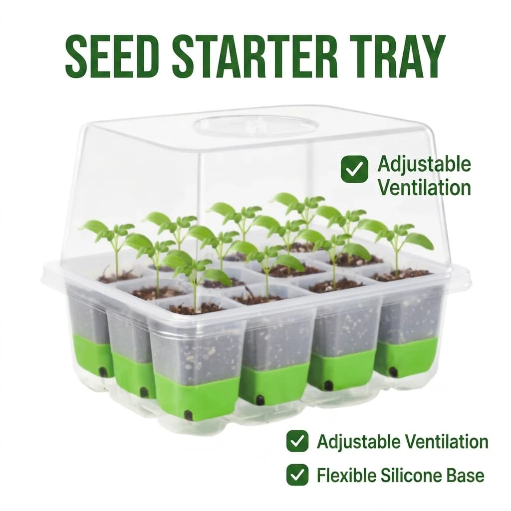 12 Hole Silicone Propagation Tray 3Pcs Germination Box Humidity Cover Heat Preservation for Succulent Vegetable Flower Seed Grow