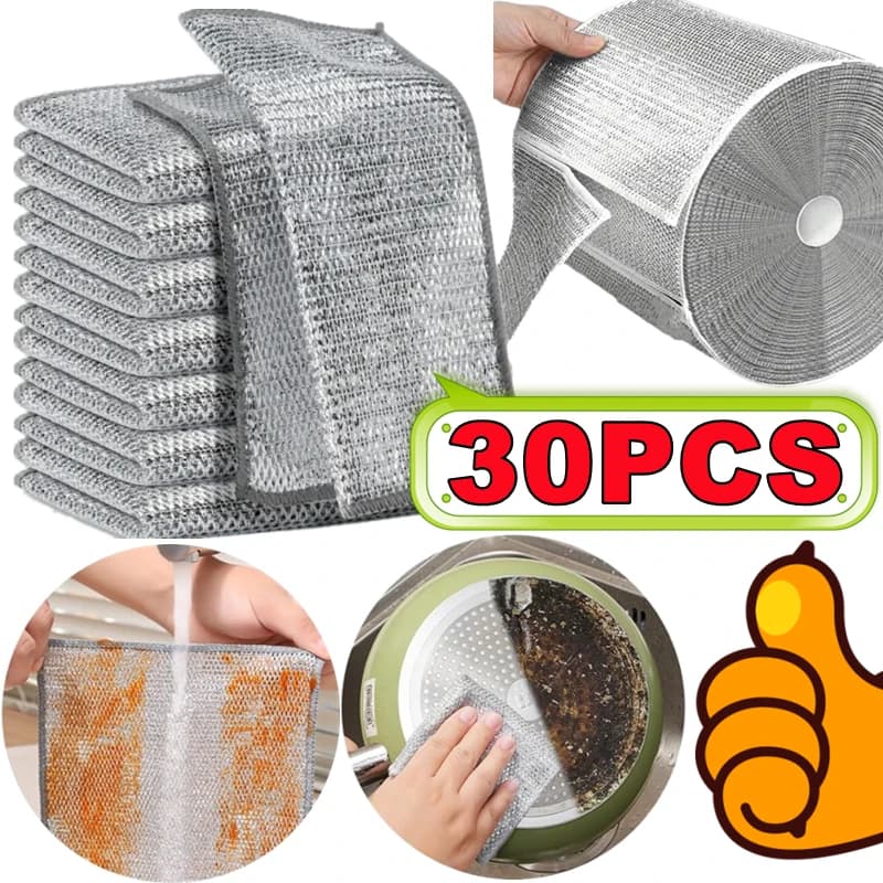Magical Cleaning Cloth 30-1pc, Double-sided Steel Sponge, Flat Washing Sheets and Pots, Kitchen Cleaning Tools