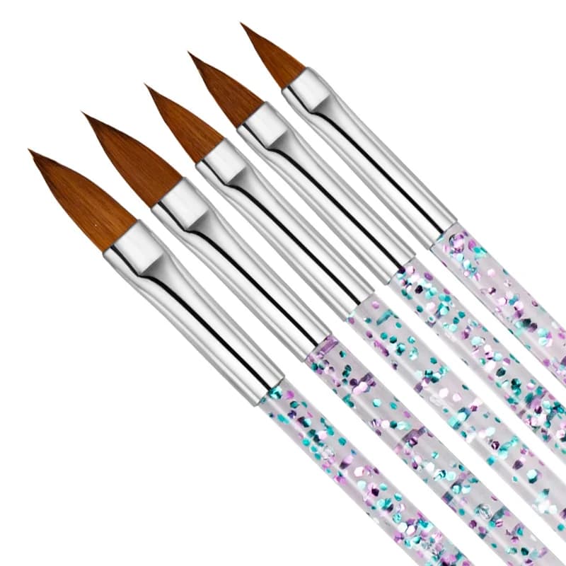 5 pezzi di pennelli per nail art set gel UV acrilico strumenti per la progettazione delle unghie penne per unghie per fiori 3D intaglio dettagli manico in cristallo per salone