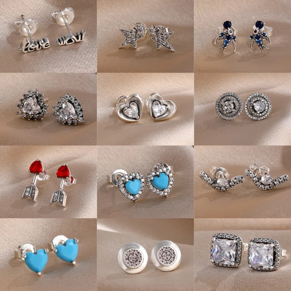 Orecchini a Perno Trendy in Argento Sterling 925 con Zirconi Brillanti, Design a Cuore, Stella e Freccia, Gioielli da Indossare Ogni Giorno per Donne