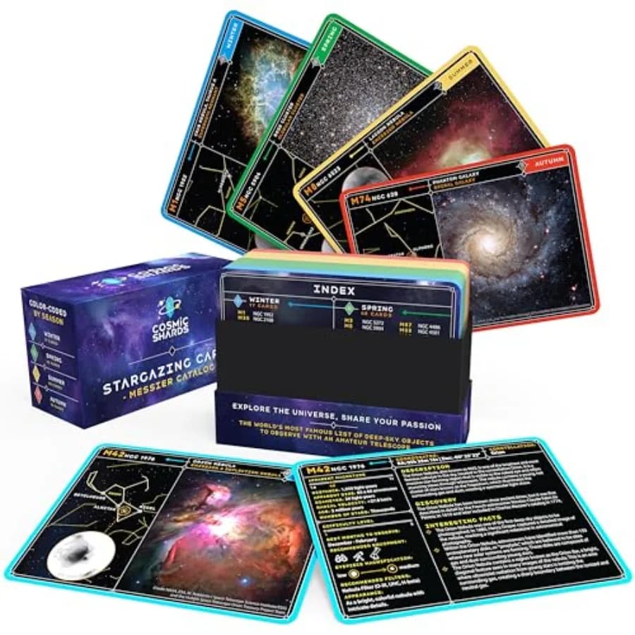 Carte per l'Osservazione delle Stelle - Kit di Esplorazione del Cielo Notturno con Catalogo Messier per Telescopi e Binocoli, Flashcard con Mappe Stellari per Astrofotografia
