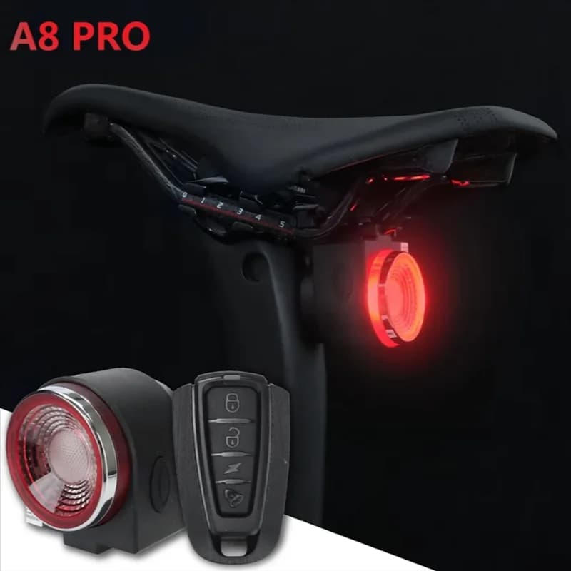 A74K-Controllo wireless Chiamata remota Localizzatore bici Campanello clacson A8 Pro Lampada posteriore per bicicletta con luci freno Allarme antifurto