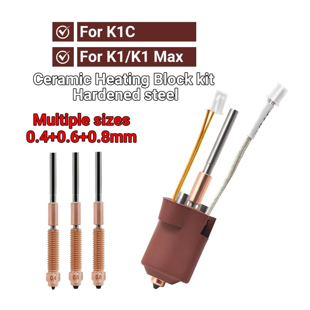 Kit Hotend K1C con Blocco Riscaldante in Ceramica e Ugello Integrato in Acciaio Temprato a Sostituzione Rapida per Stampanti 3D K1C Ender3 V3 K1 SE K1 Max