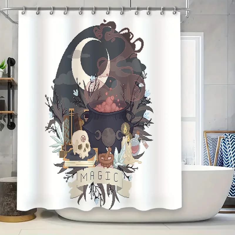 Tenda da doccia gotica di Halloween Dark Academia Witchy Decor Decorazioni per la casa spettrale Arazzo Macabre Divisorio estetico etereo