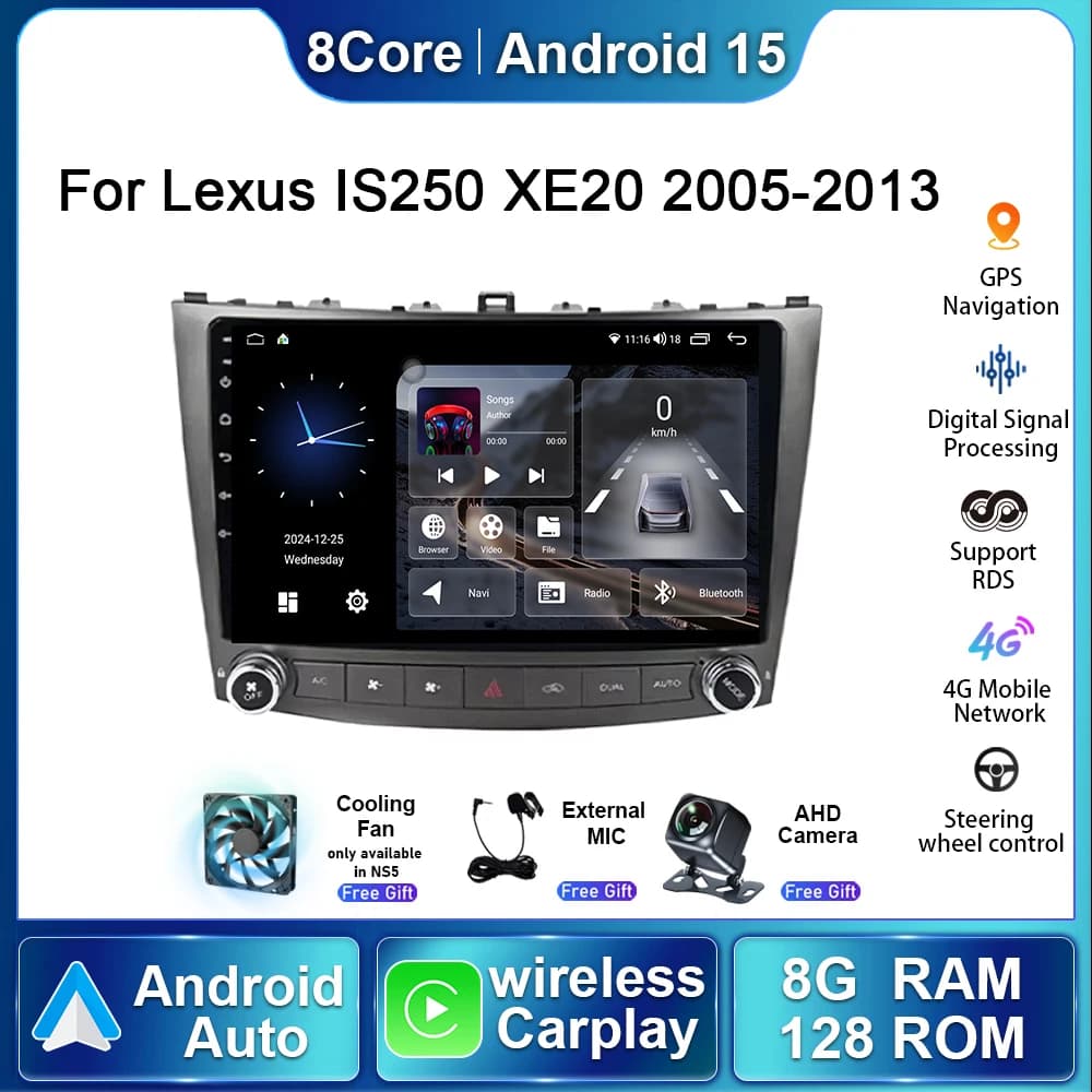 Car Radio For Lexus IS250 XE20 2005 - 2013 Android 15 Autoradio Multimedia Video Player Wireless Carplay Navigation GPS 2din DSP