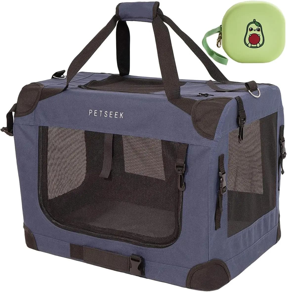 Trasportino per Gatti Extra Large Blu con Ciotole da Viaggio per Animali Domestici