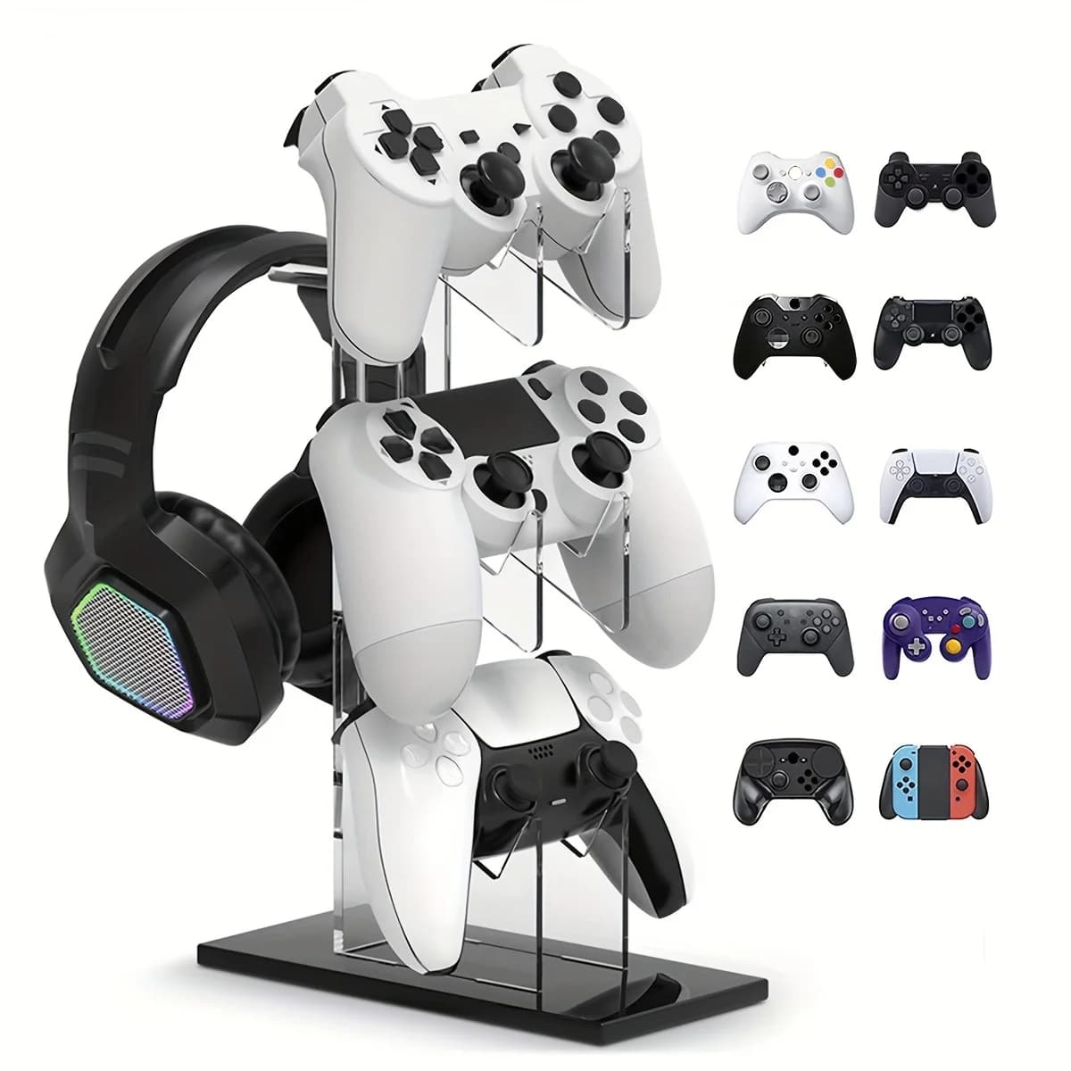 Supporto universale a 3 strati per controller e cuffie, accessori da gioco per PS5 PS4, supporto per riporre oggetti, nero, bianco, trasparente