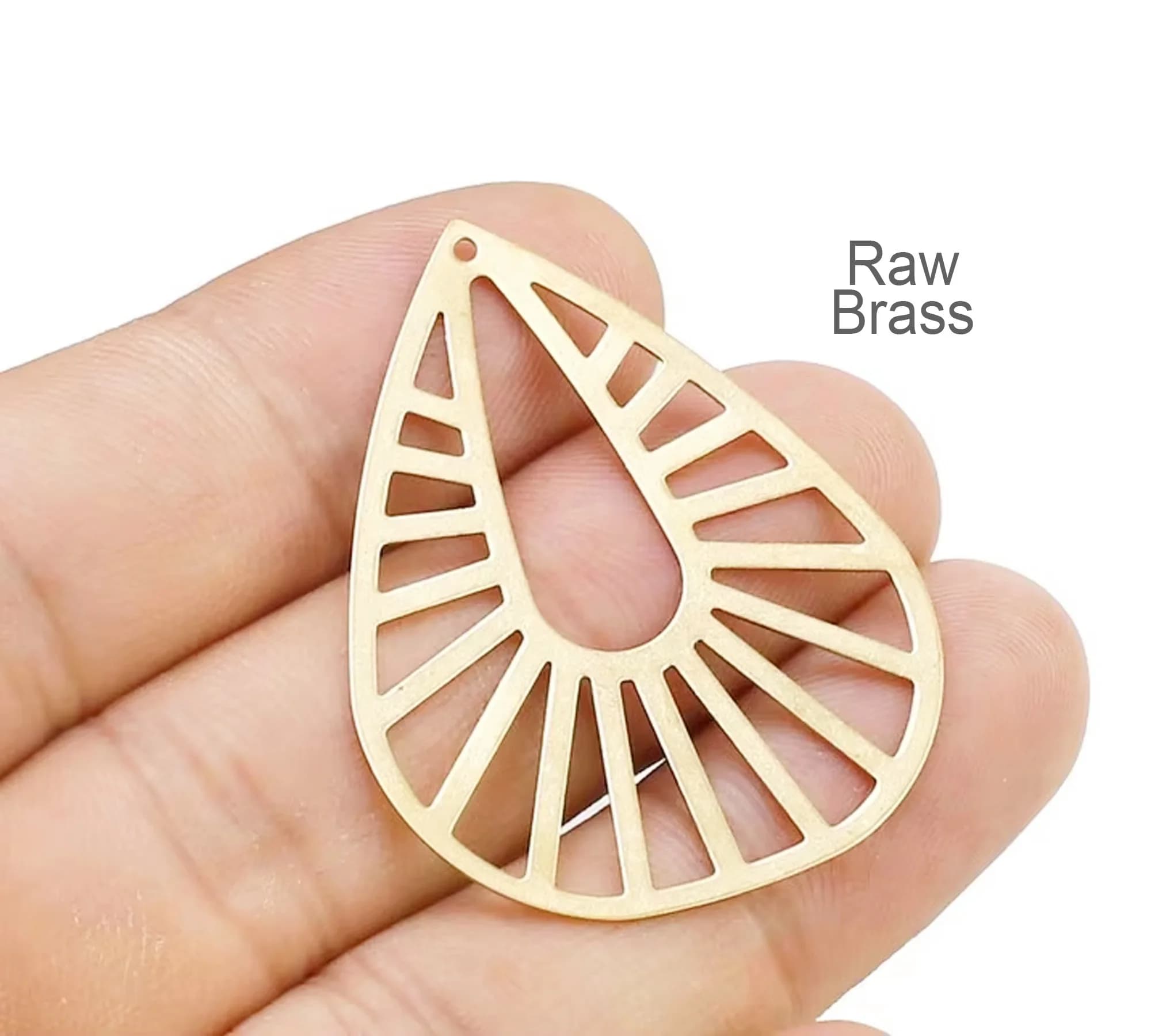 Ciondolo a goccia in filigrana da 10 pezzi, ciondolo a foglia martellata, connettore in ottone grezzo, accessori per orecchini, 42x33,3 mm, creazione di gioielli -R2420
