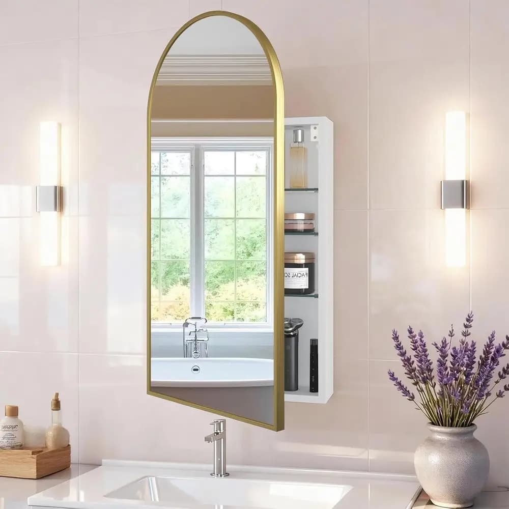 Luxurious Arched Gold Bathroom Medicine Cabinet with Mirror, Ideal or DIYer, Bathroom Mirror with Storage, Mirror Medicine Cabin
