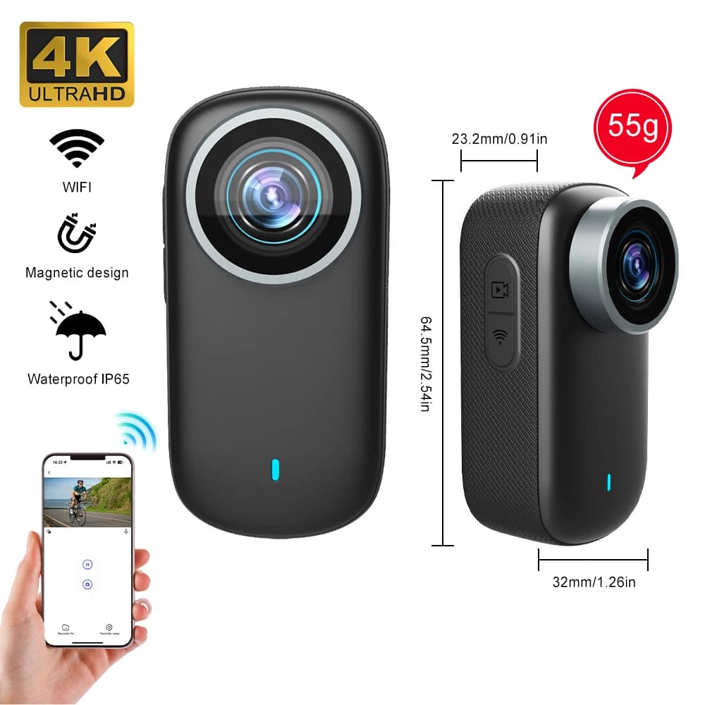 WiFi 4K Mini Thumb Camera Bodycam Action Bike Cam Moto Sport Cam Body Action Sport DV Videocamera 30M Impermeabile Opzionale