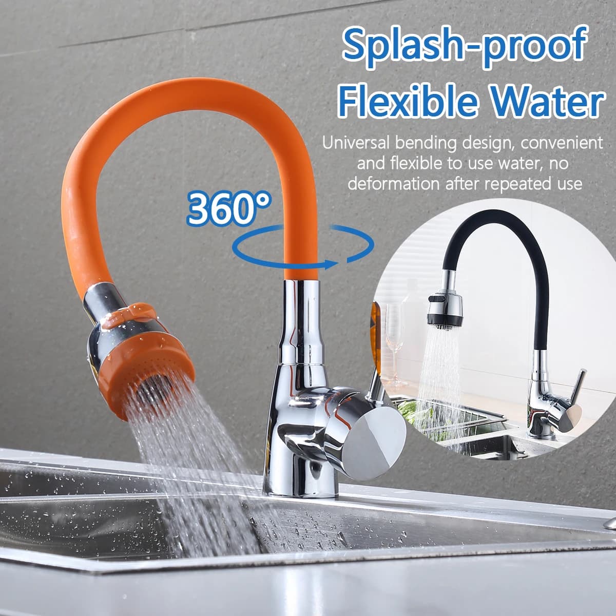 Rubinetto da cucina rotante con direzione flessibile Rubinetto per acqua fredda con montaggio su piano Maniglia singola colorata Rubinetto con un foro Flusso di spruzzo a 2 modalità