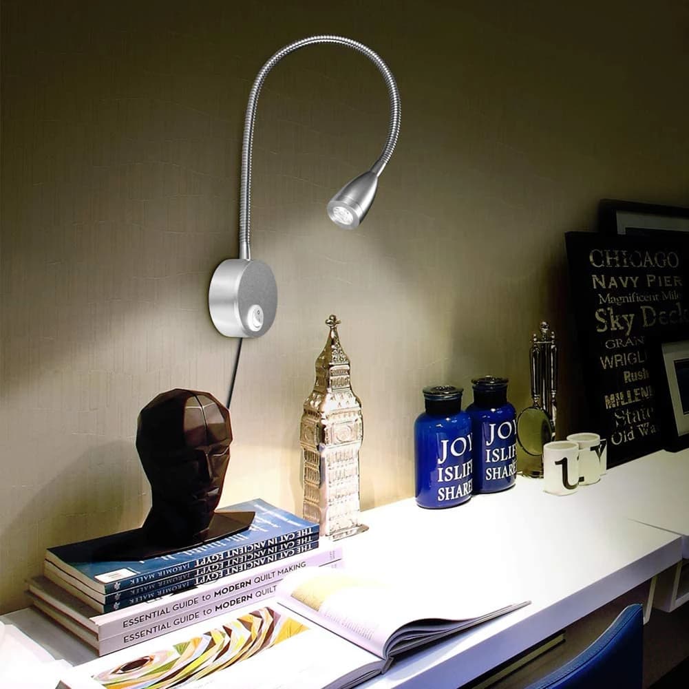 Lampada da Notte Flessibile a Parete con Rotazione a 360 Gradi, Faretto LED per Interni, Protezione per gli Occhi, Luce per Studio e Lettura