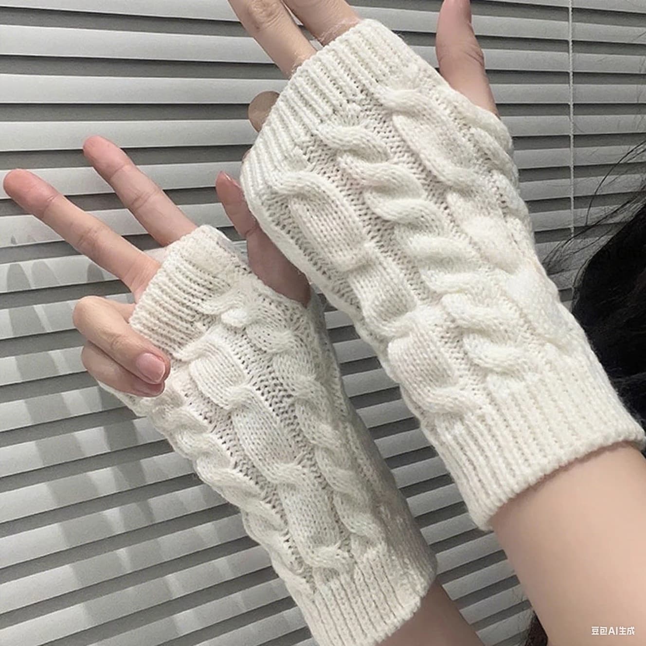 Guanti Senza Dita da Donna, Scaldamani Invernali, Manicotti Lavorati a Maglia, Guanti Casual con Foro per il Pollice, Antiscivolo, Touchscreen, Guanti Corti da Ciclismo