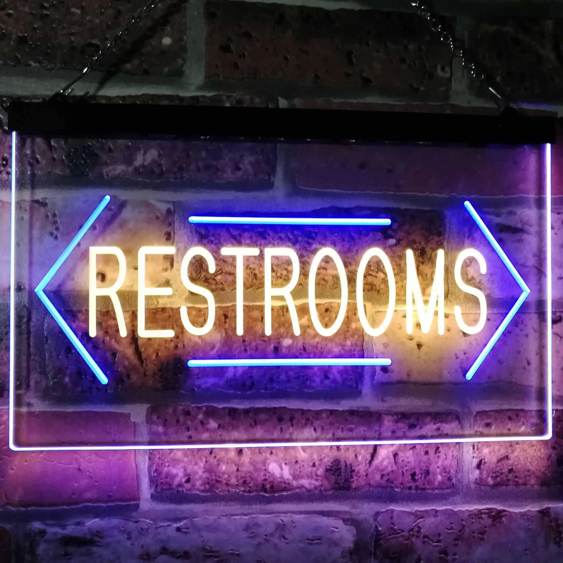 Insegna al neon a LED bicolore per WC con freccia per bagno unisex st6-i2157