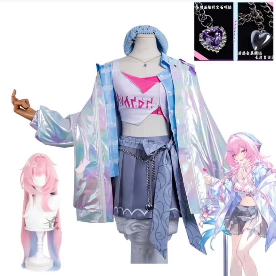 Costume Cosplay di Cyrene da Honkai: Star Rail, Set Completo con Giacca Laser, Gilet, Gonna Corta, Cappello, Accessori e Parrucca per Halloween