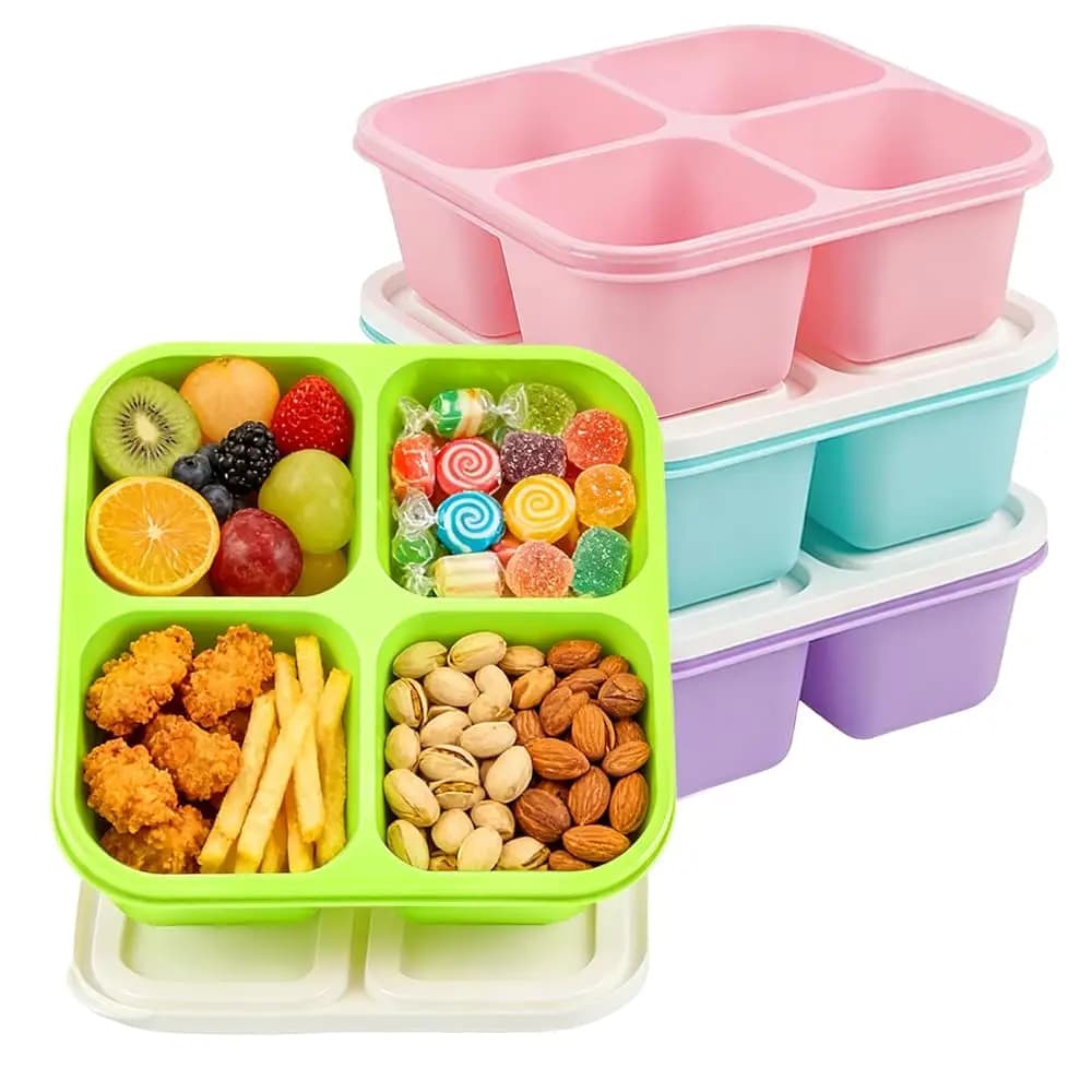 Set di 4 Contenitori per Snack, Lunch Box per Adulti, Contenitori per Preparazione Pasti, Contenitori Riutilizzabili per Alimenti Impilabili