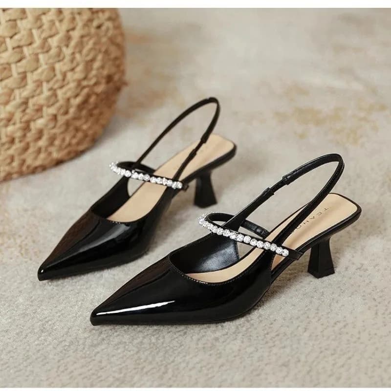 Sandali da donna con tacco a spillo a punta, firmati, con strass, estivi, casual, da spiaggia