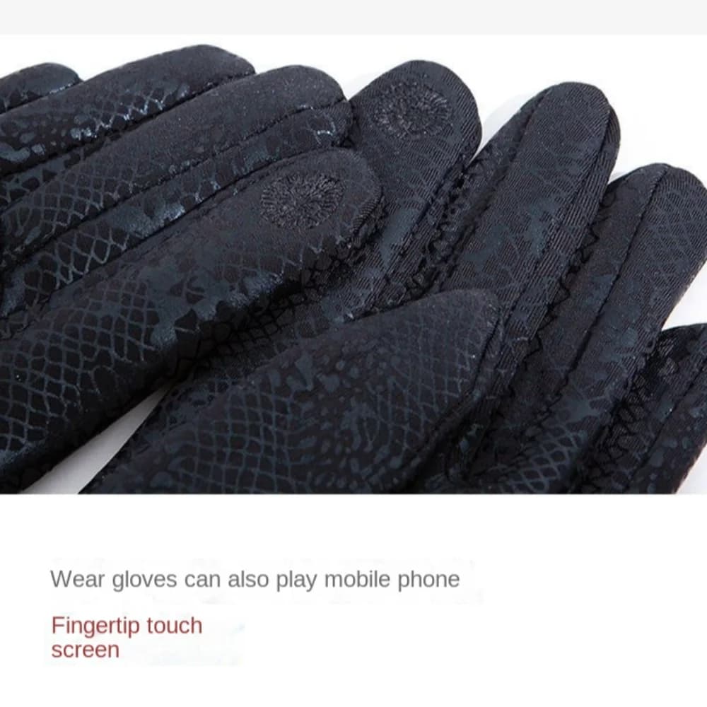 Fashion Faux Leather Full Finger Gloves Snake Skin Patterned Touch Screen Winter Gloves Warm Non-slip Ski Gloves Driving