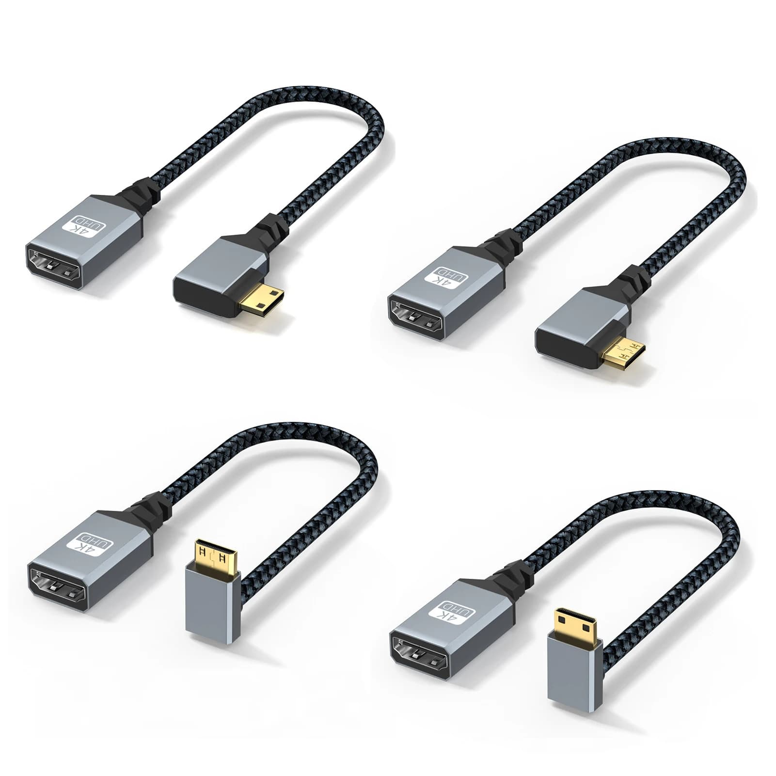 Compatible Mini-HDMI 4K adapter cable compatible with HDMI 20 cm braided extension cable for portable camera Monitor HDTV