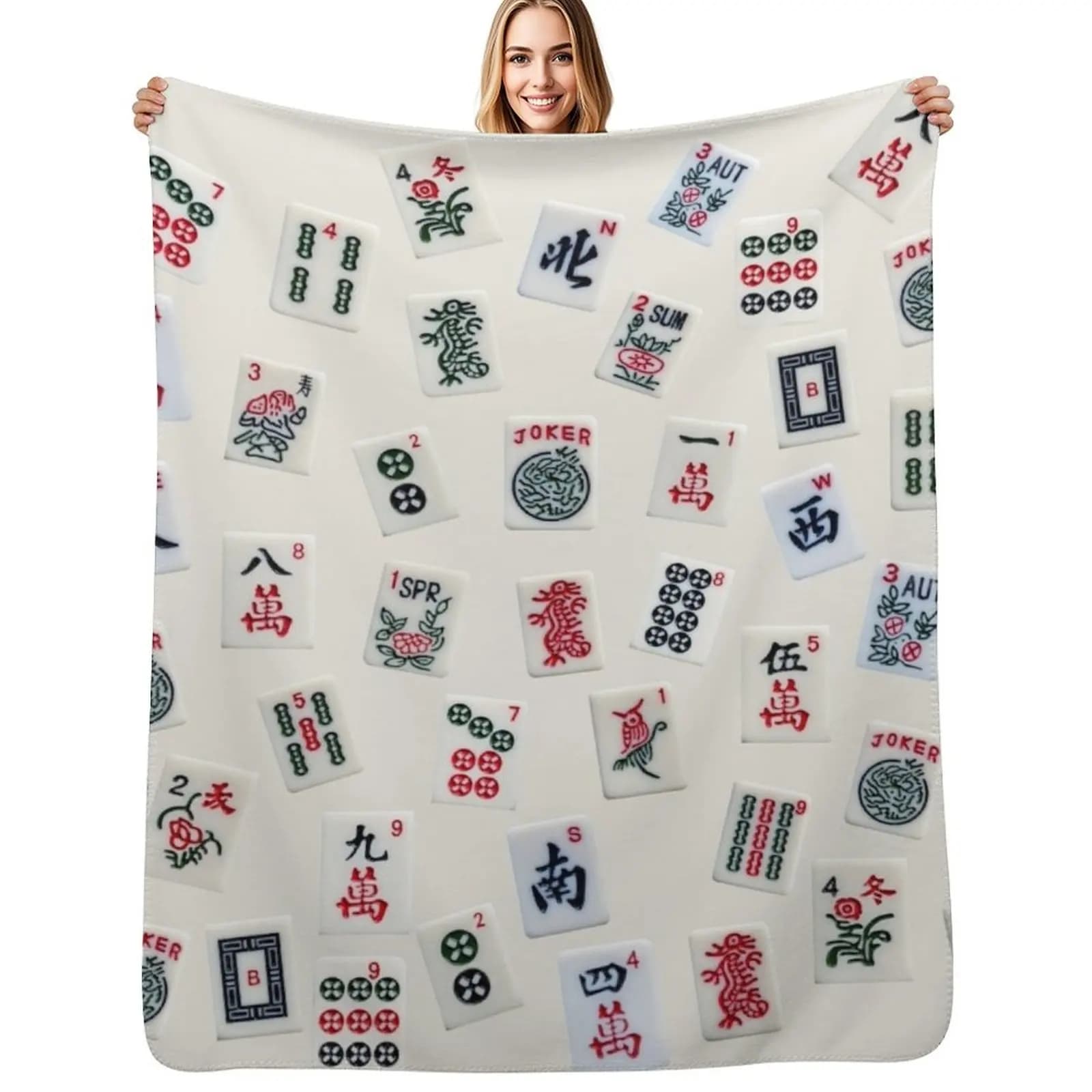 Mahjong game tiles design Throw Blanket Ultra Plush Cozy Blanket for Napping Sleeping