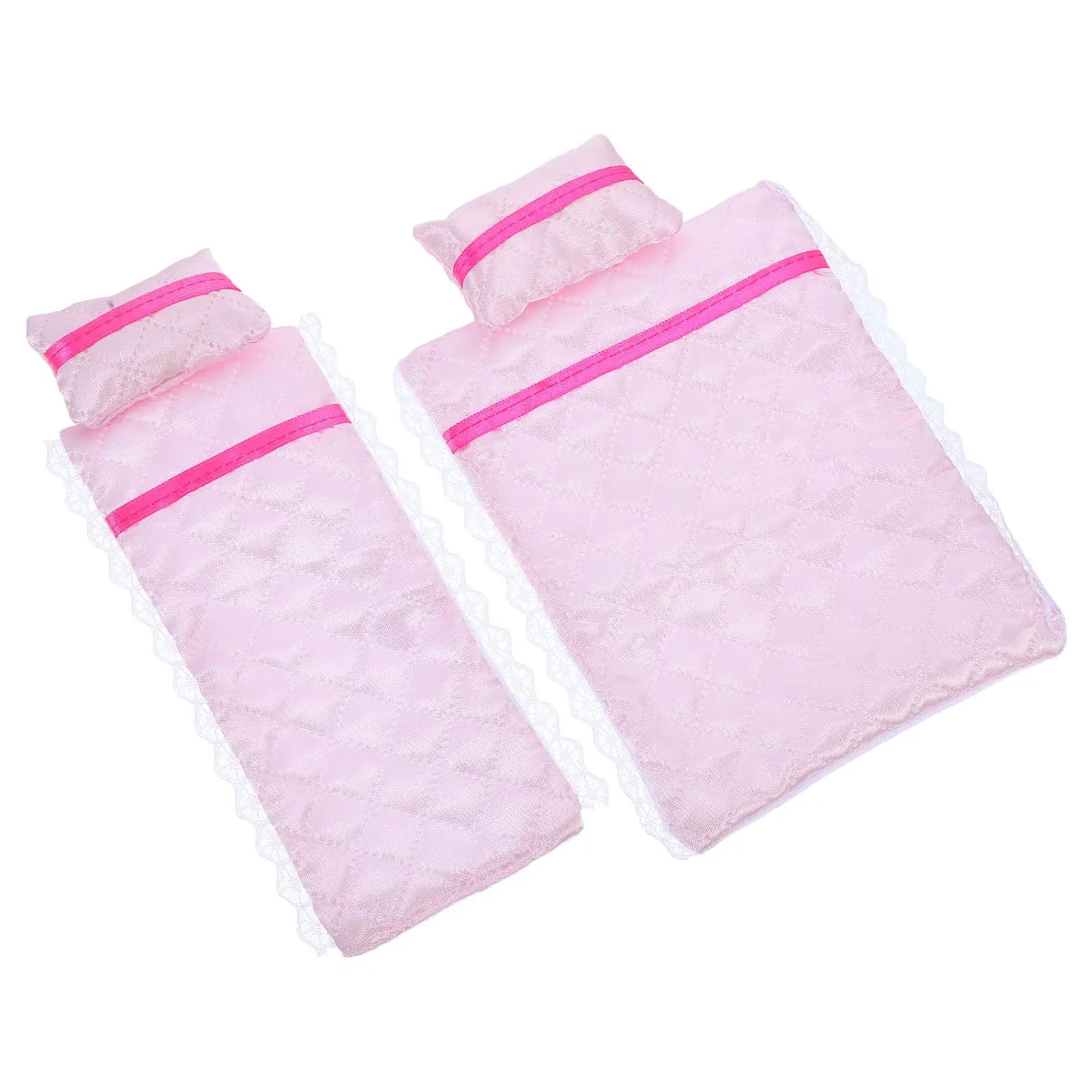 1Set 17Cm Miniature Dollhouse Bedding Set Cotton Fabric Bunk Bed Sheets Pillows Blankets Bedroom Accessories Dollhouse Bed