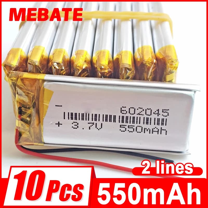 Lotto di 10 batterie ricaricabili Lipo da 3,7 V 550 mAh 602045 per MP3, GPS, registratore Bluetooth, cuffie, fotocamera, smartwatch, braccialetto