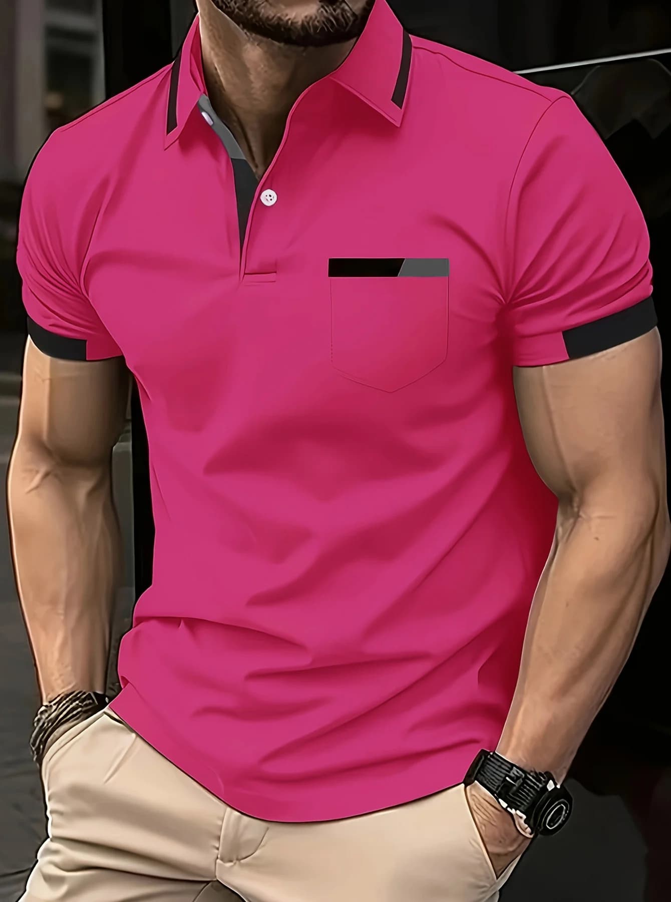 Polo estiva casual color block da uomo, polo da uomo matura ed elegante, adatta per affari e gite sul posto di lavoro