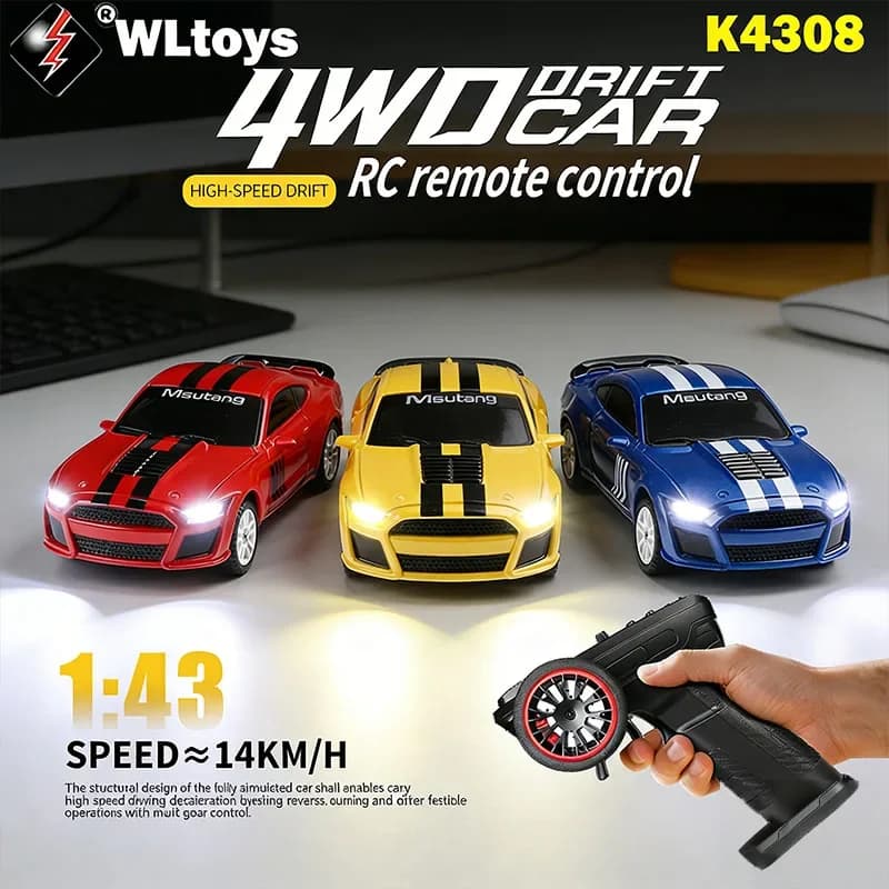 WLtoys K4308 Auto RC 1/43, Batteria al Litio 3.7V, Telecomando 2.4G, Sospensioni 4WD e Luci LED, Pneumatici da Corsa e Drift