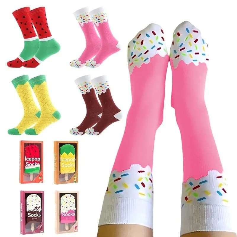 Novelty Ice Cream Popsicle Socks,Funny Cute Fruit Pattern Crew Socks,Soft Breathable Casual Socks Daily Wear,Party,Holiday Gift