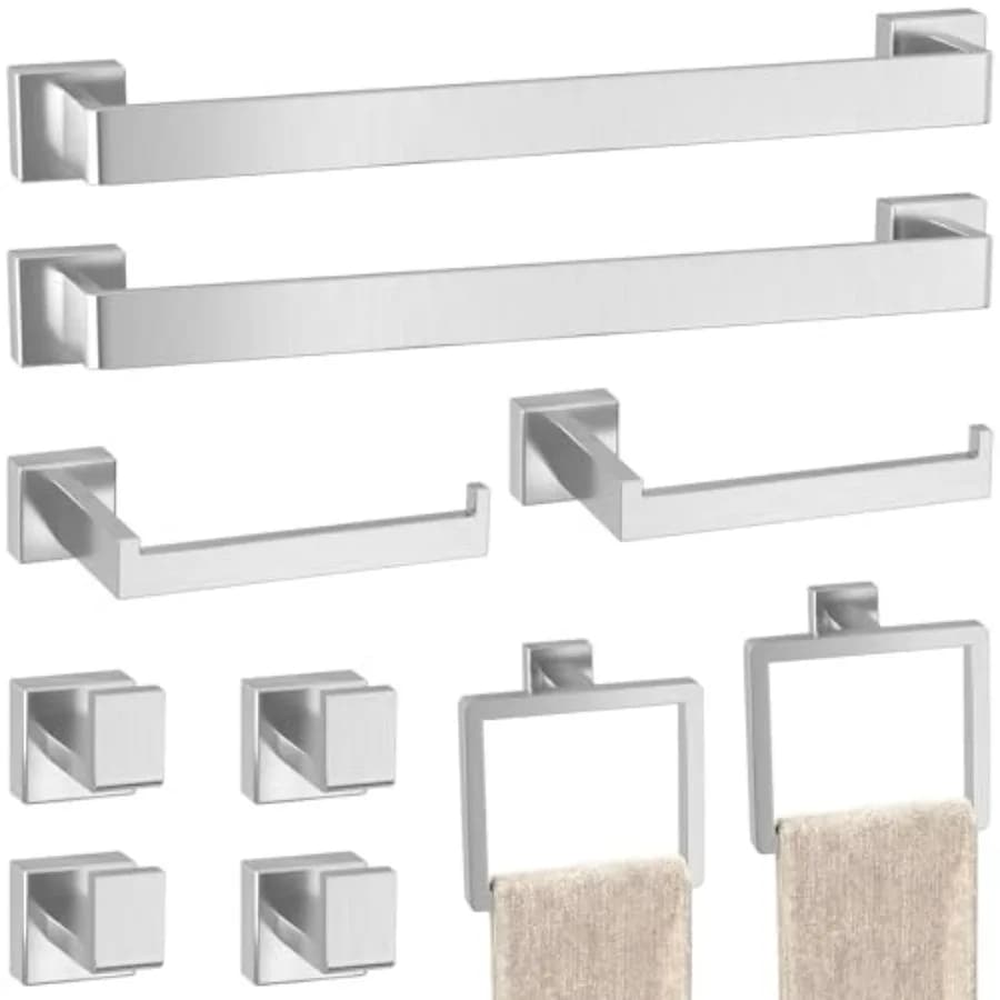 Set di accessori per il bagno: finitura nichel spazzolato, materiale in acciaio inossidabile, portasciugamani da parete da 24 pollici, per bagno moderno