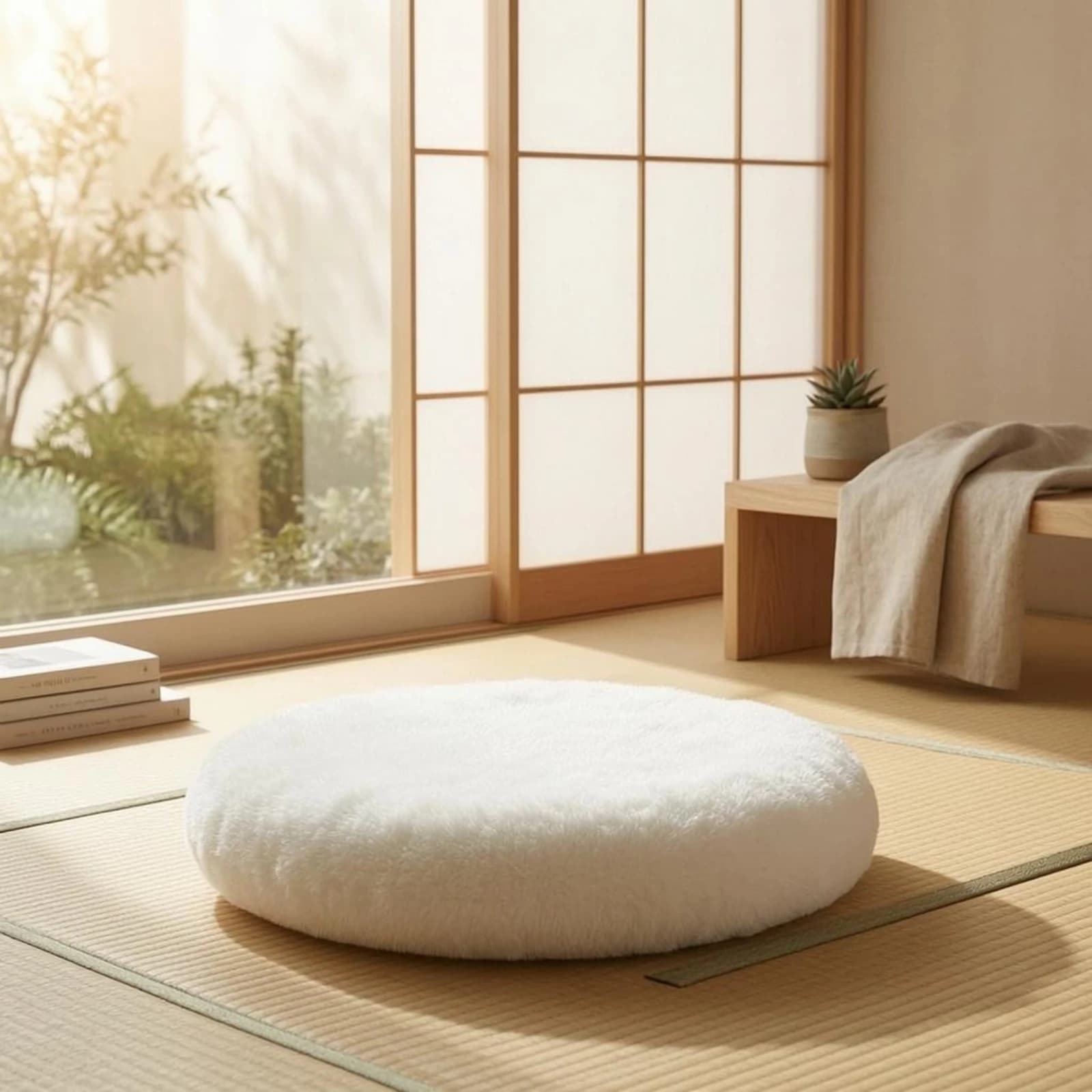 Japanese Style Meditation Pad Removable and Cleanable Cover Round Soft Floor Pillow Faux Plush Seat Pad for Window Nook Window